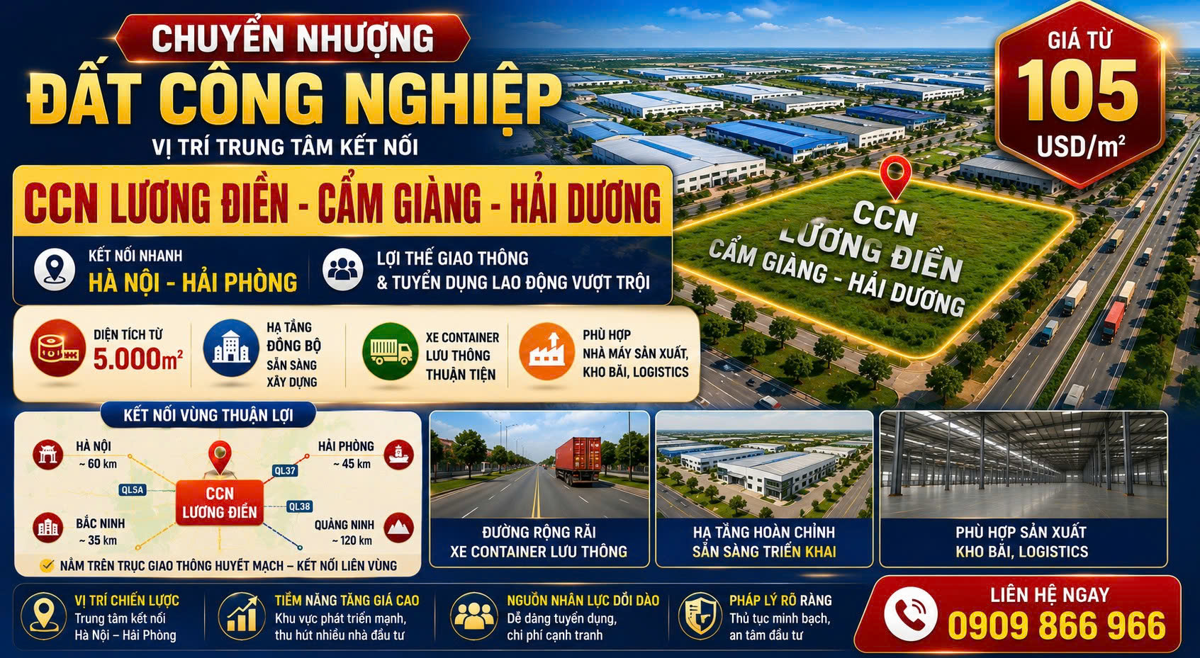 Chuyển nhượng đất từ 5000m2 tại Cụm CN Lương Điền, Cẩm Giàng- Hải Dương