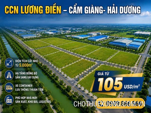 Chuyển nhượng đất từ 5000m2 tại Cụm CN Lương Điền, Cẩm Giàng- Hải Dương