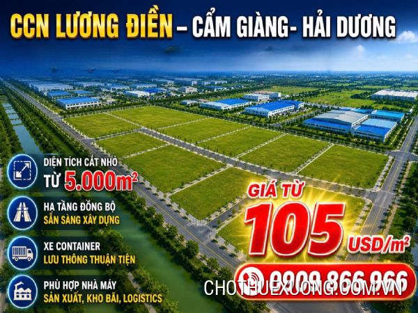 Chuyển nhượng đất từ 5000m2 tại Cụm CN Lương Điền, Cẩm Giàng- Hải Dương
