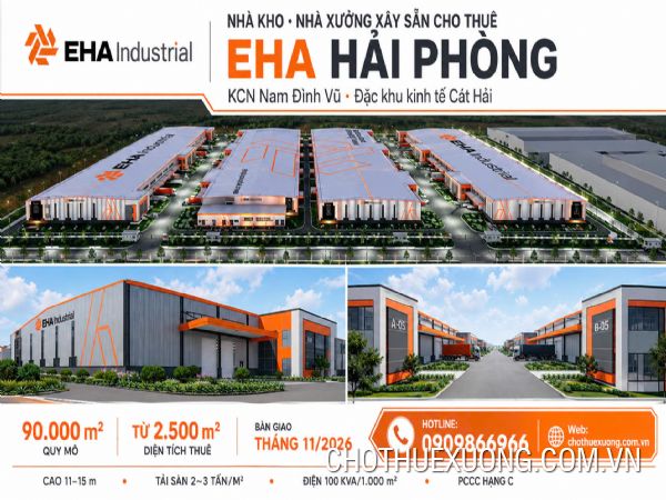 Cho thuê xưởng từ 2500m2 tại KCN Nam Đình Vũ- Hải Phòng