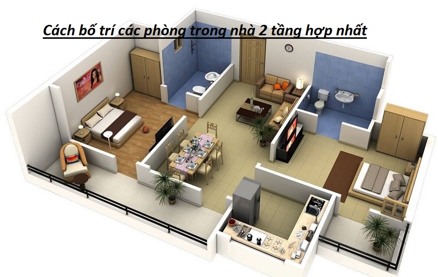 Cách bố trí các phòng trong nhà 2 tầng hợp nhất